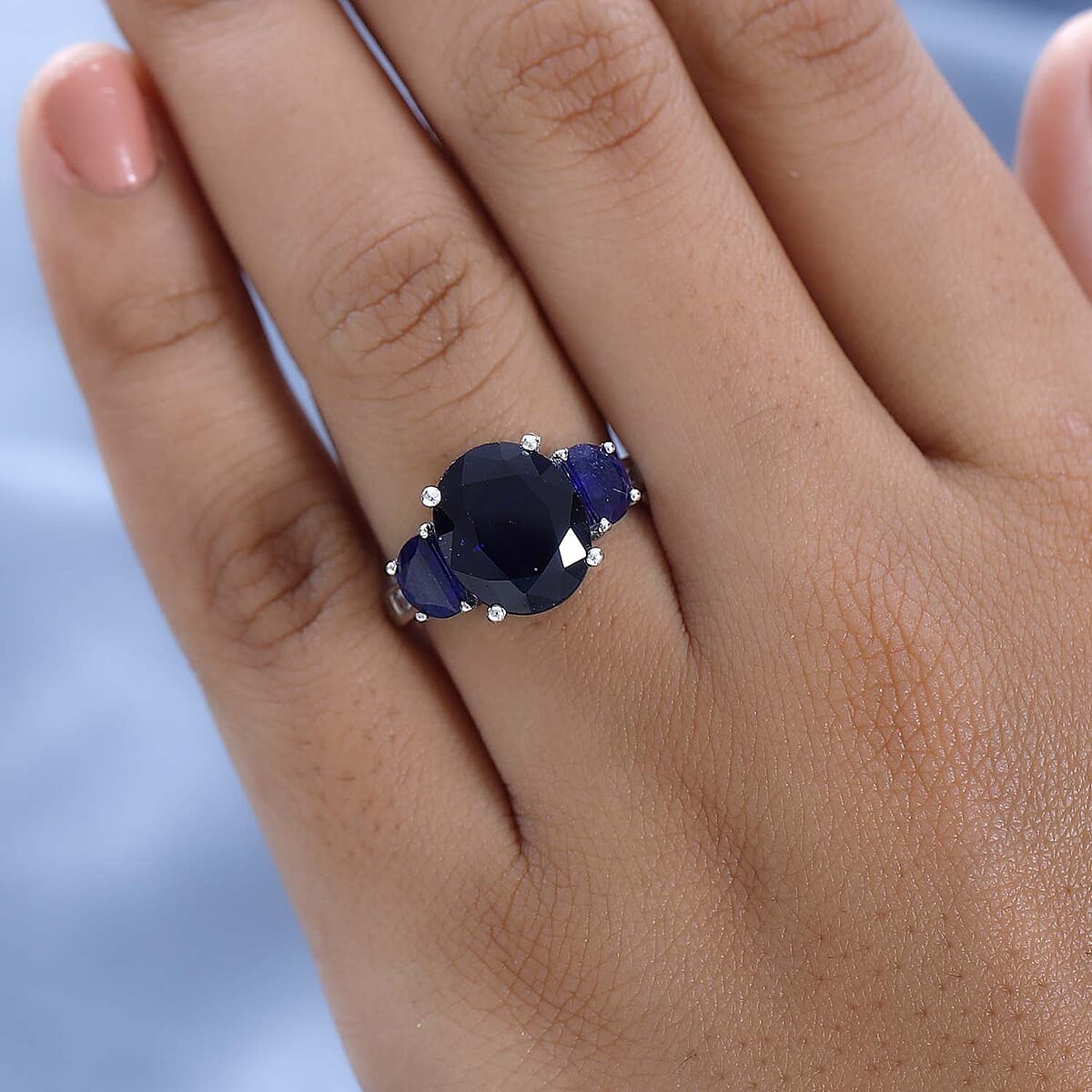 Masoala Sapphire (FF) and White Topaz Trilogy Ring in Platinum Over Sterling Silver (Size 10.0) 9.35 ctw image number 2