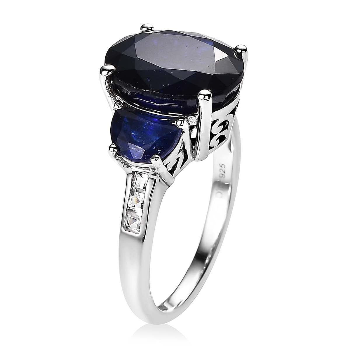Masoala Sapphire (FF) and White Topaz Trilogy Ring in Platinum Over Sterling Silver (Size 10.0) 9.35 ctw image number 3