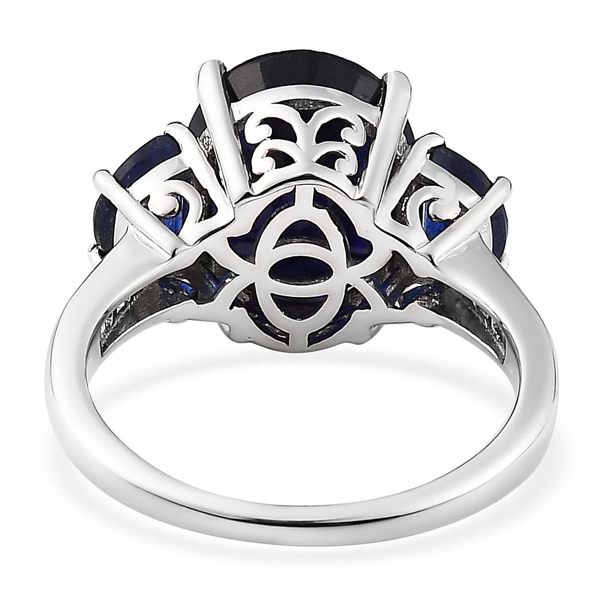 Masoala Sapphire (FF) and White Topaz Trilogy Ring in Platinum Over Sterling Silver (Size 10.0) 9.35 ctw image number 4