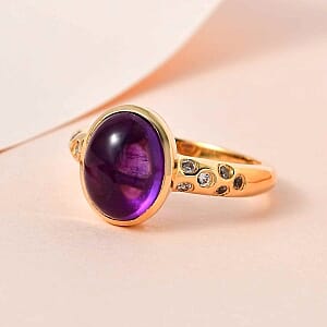 African Amethyst and White Zircon 3.04 ctw Ring in 14K YG Over Sterling Silver (Size 9)