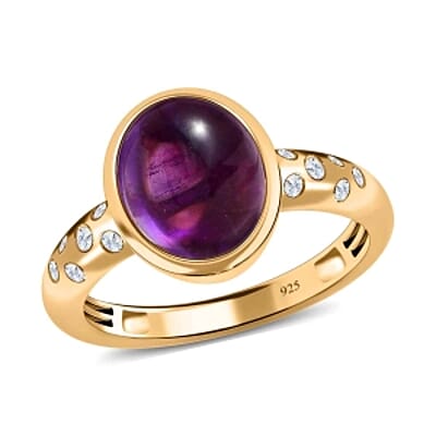 African Amethyst and White Zircon 3.04 ctw Ring in 14K YG Over Sterling Silver (Size 9)
