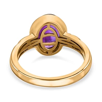 African Amethyst and White Zircon 3.04 ctw Ring in 14K YG Over Sterling Silver (Size 9)