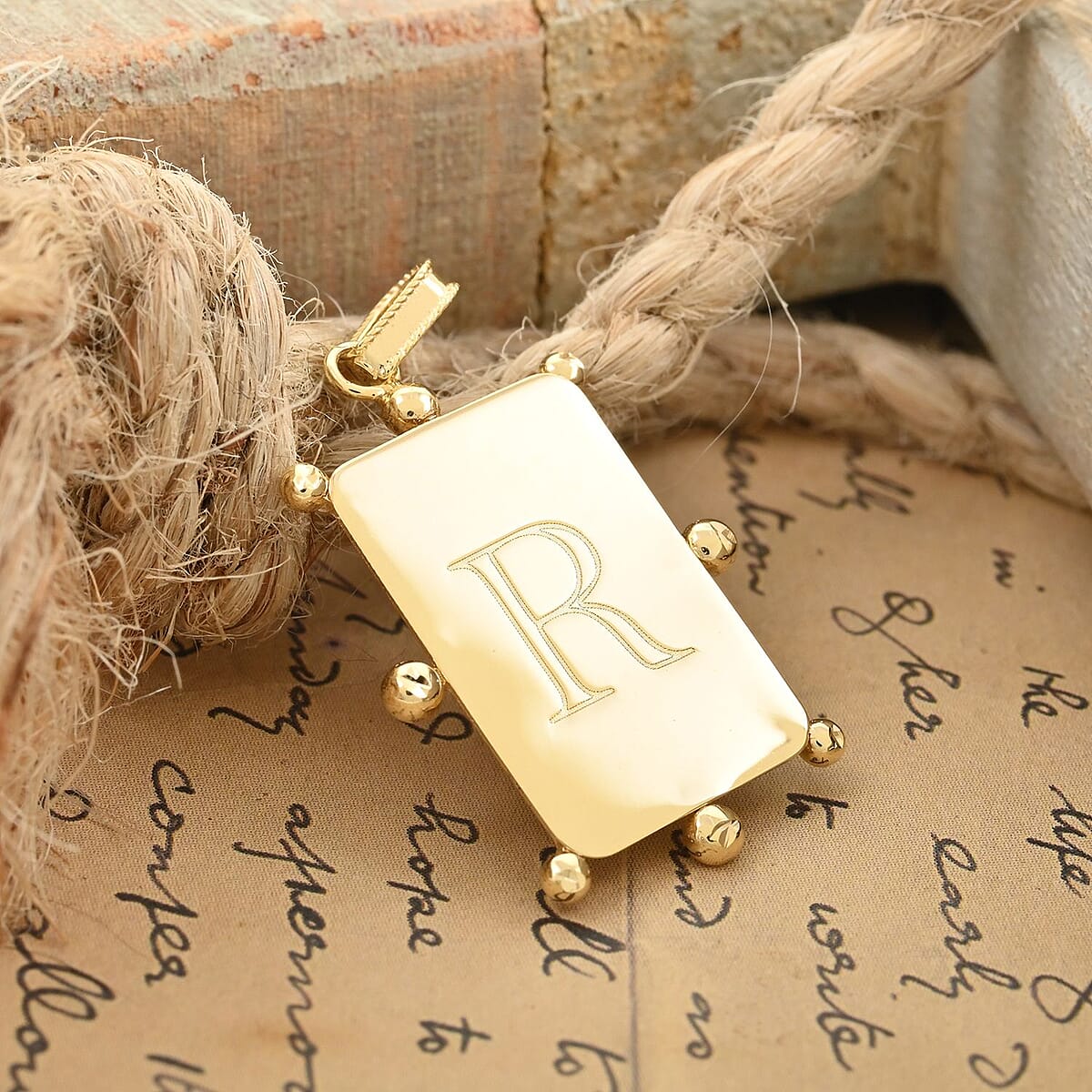 Italian 10K Yellow Gold Initial R Engravable Pendant image number 1