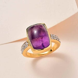 African Amethyst and White Zircon 7.88 ctw Ring in 14K YG Over Sterling Silver (Size 10)