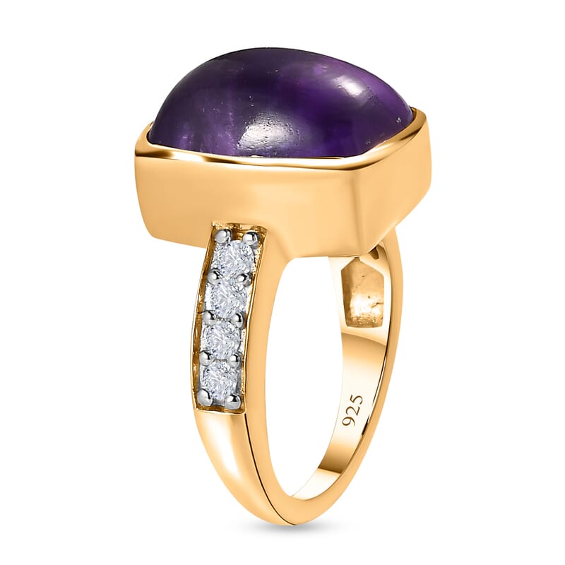 African Amethyst and White Zircon 7.88 ctw Ring in 14K YG Over Sterling Silver (Size 10)