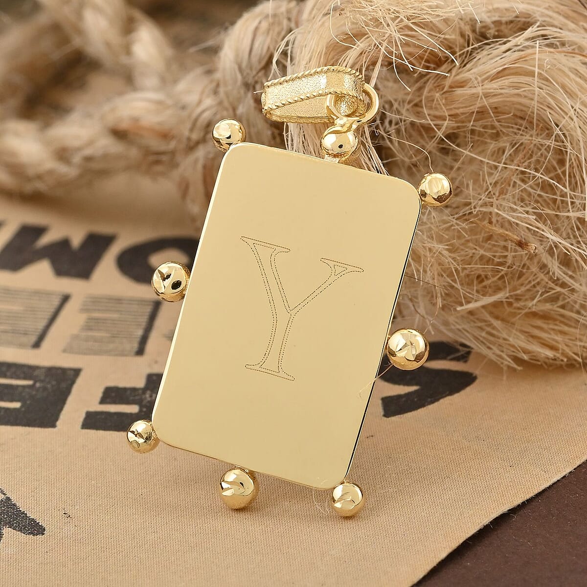 Italian 10K Yellow Gold Initial Y Engravable Pendant image number 1