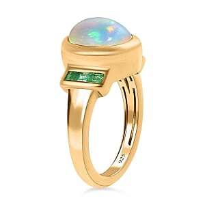 Ethiopian Welo Opal and Kagem Zambian Emerald 2.05 ctw Ring in Vermeil Yellow Gold Over Sterling Silver (Size 9)
