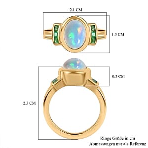 Ethiopian Welo Opal and Kagem Zambian Emerald 2.05 ctw Ring in Vermeil Yellow Gold Over Sterling Silver (Size 9)