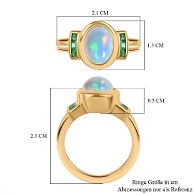 Ethiopian Welo Opal and Kagem Zambian Emerald 2.05 ctw Ring in Vermeil Yellow Gold Over Sterling Silver (Size 9)