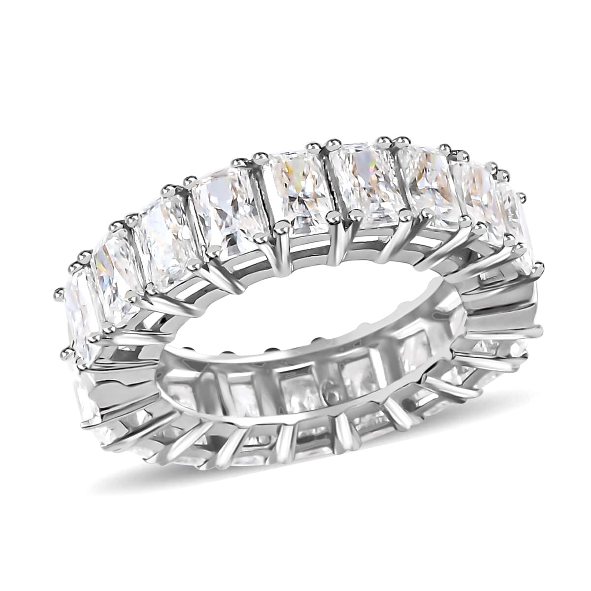 Radiant Cut Moissanite Band Ring in Platinum Over Sterling Silver 5.35 ctw image number 0