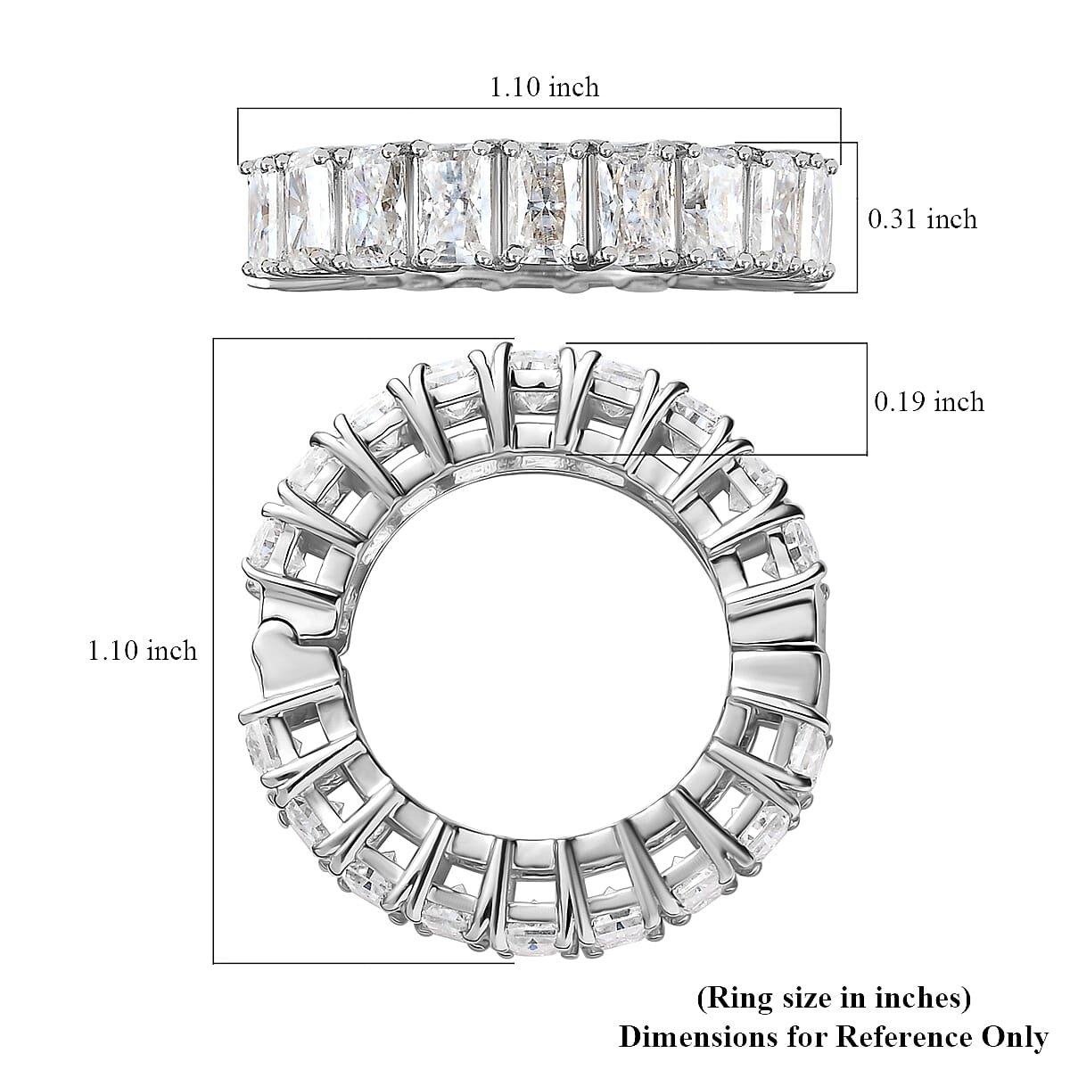 Radiant Cut Moissanite Band Ring in Platinum Over Sterling Silver (Size 10.0) 5.35 ctw