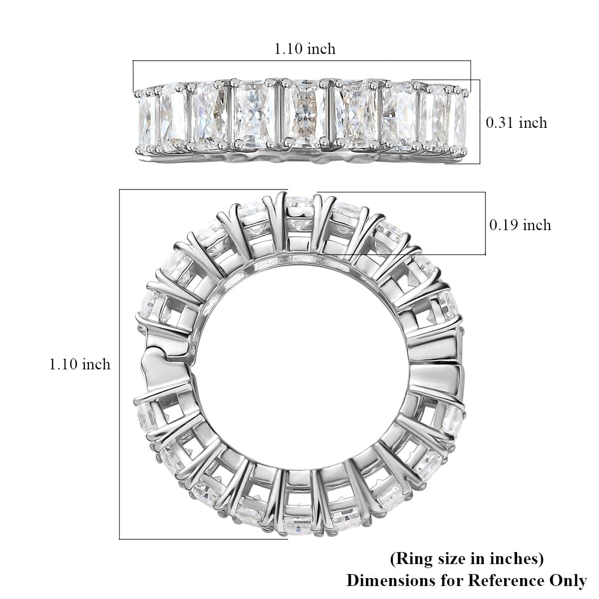 Radiant Cut Moissanite Band Ring in Platinum Over Sterling Silver 5.35 ctw image number 5