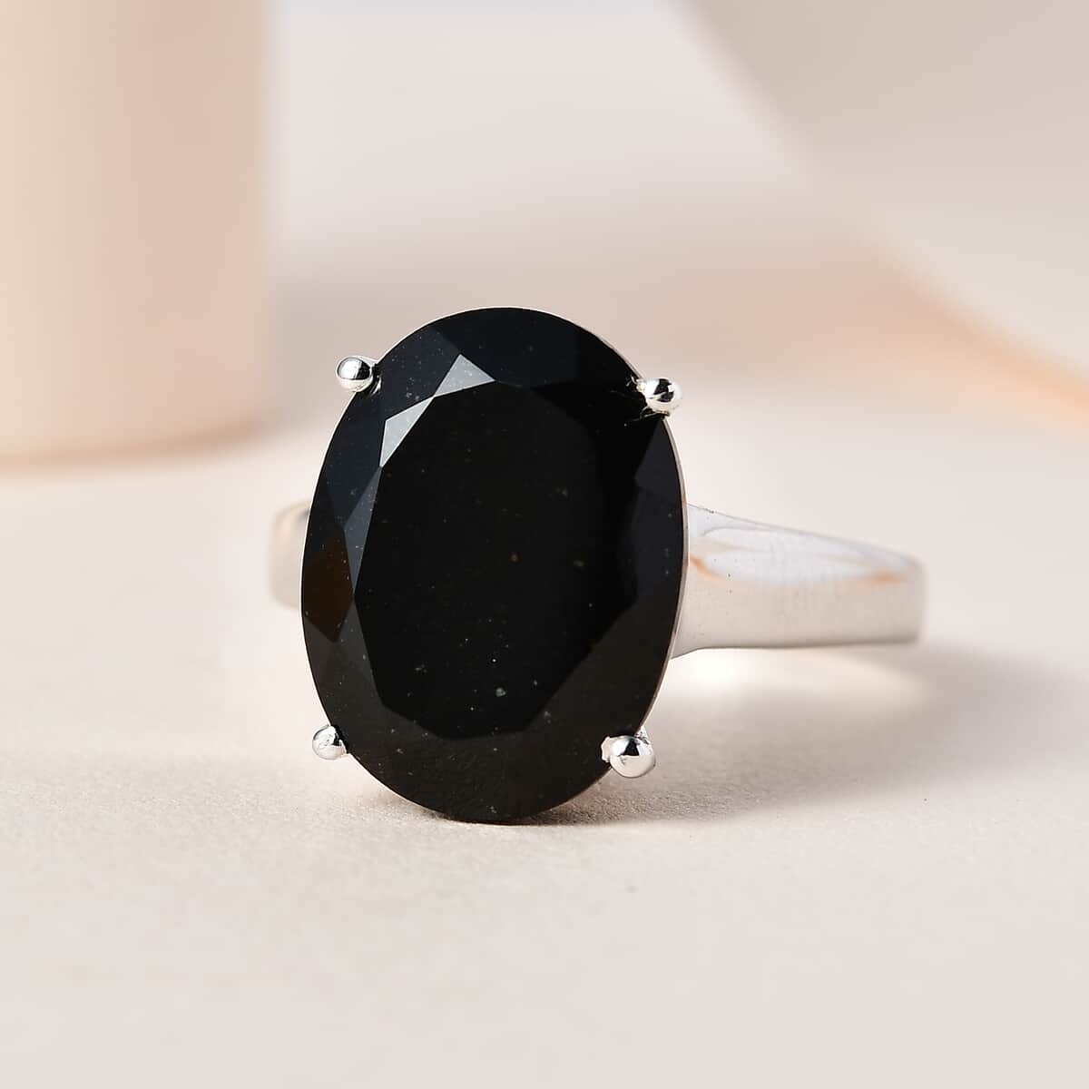 Australian Black Tourmaline Solitaire Ring in Platinum Over Sterling Silver 10.60 ctw image number 1