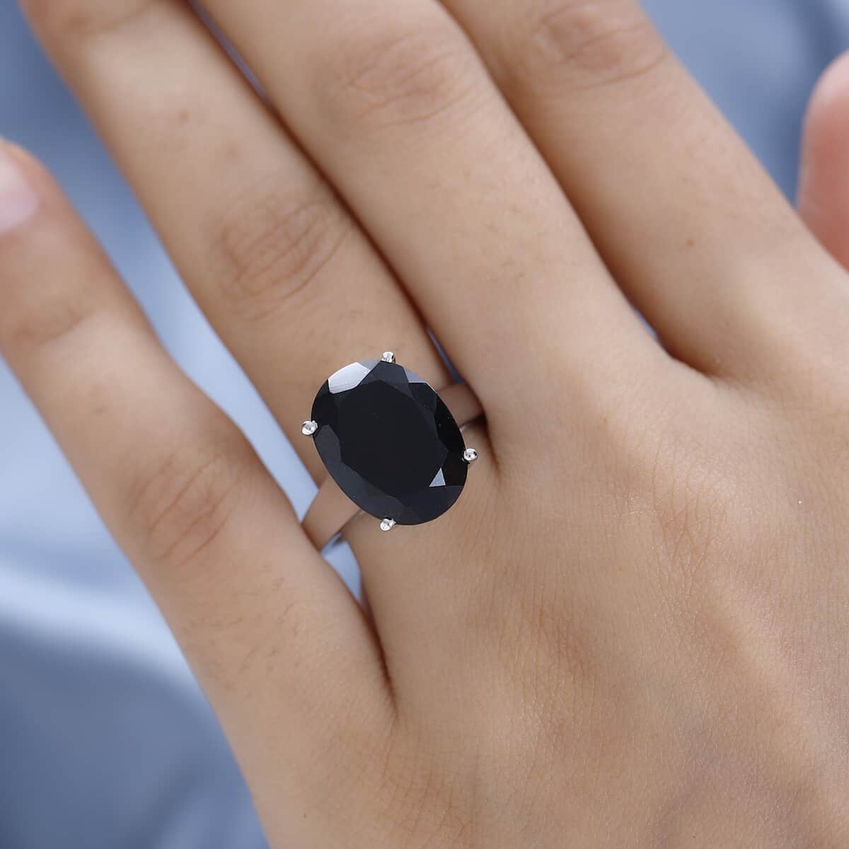 Australian Black Tourmaline Solitaire Ring in Platinum Over Sterling Silver 10.60 ctw image number 2