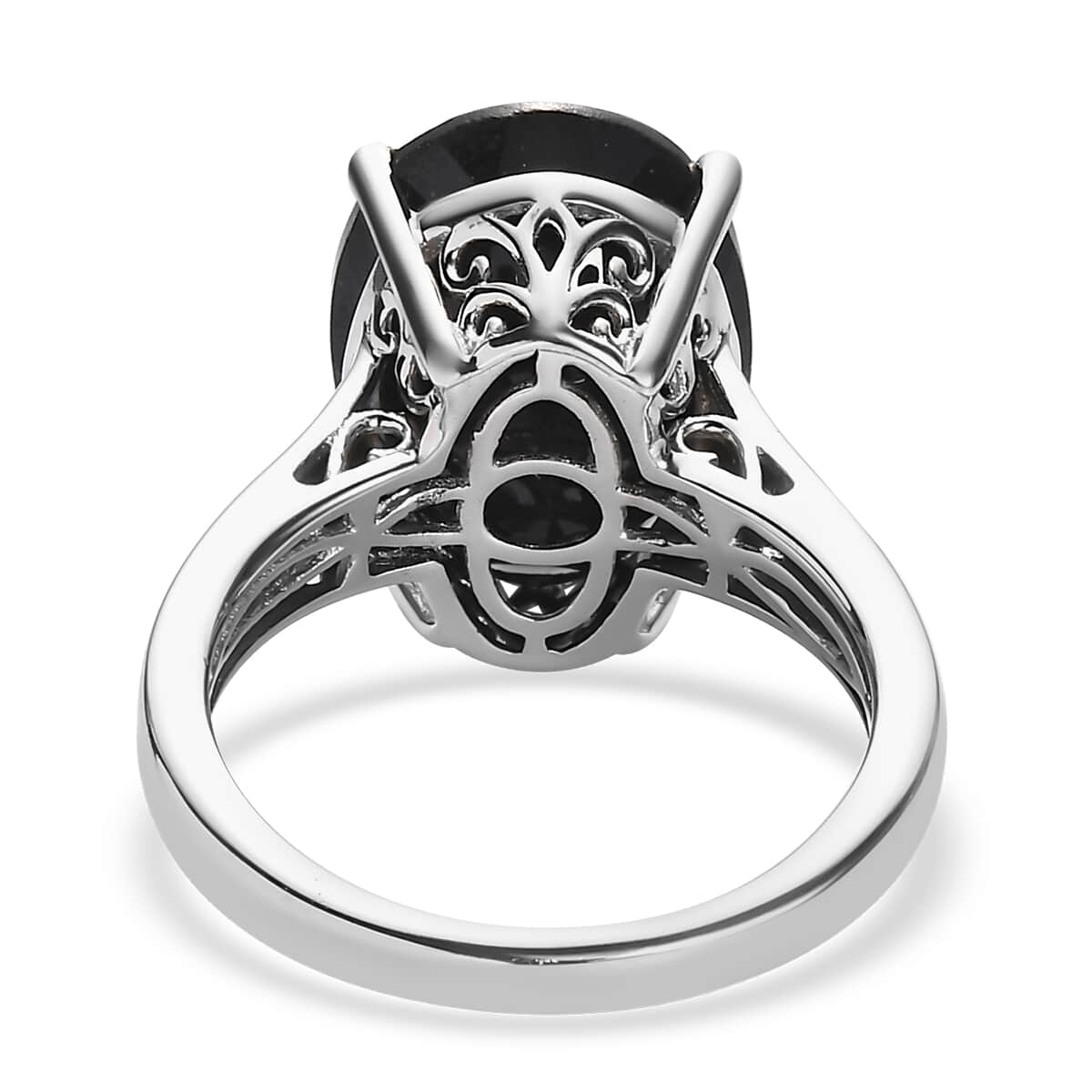 Australian Black Tourmaline Solitaire Ring in Platinum Over Sterling Silver 10.60 ctw image number 4