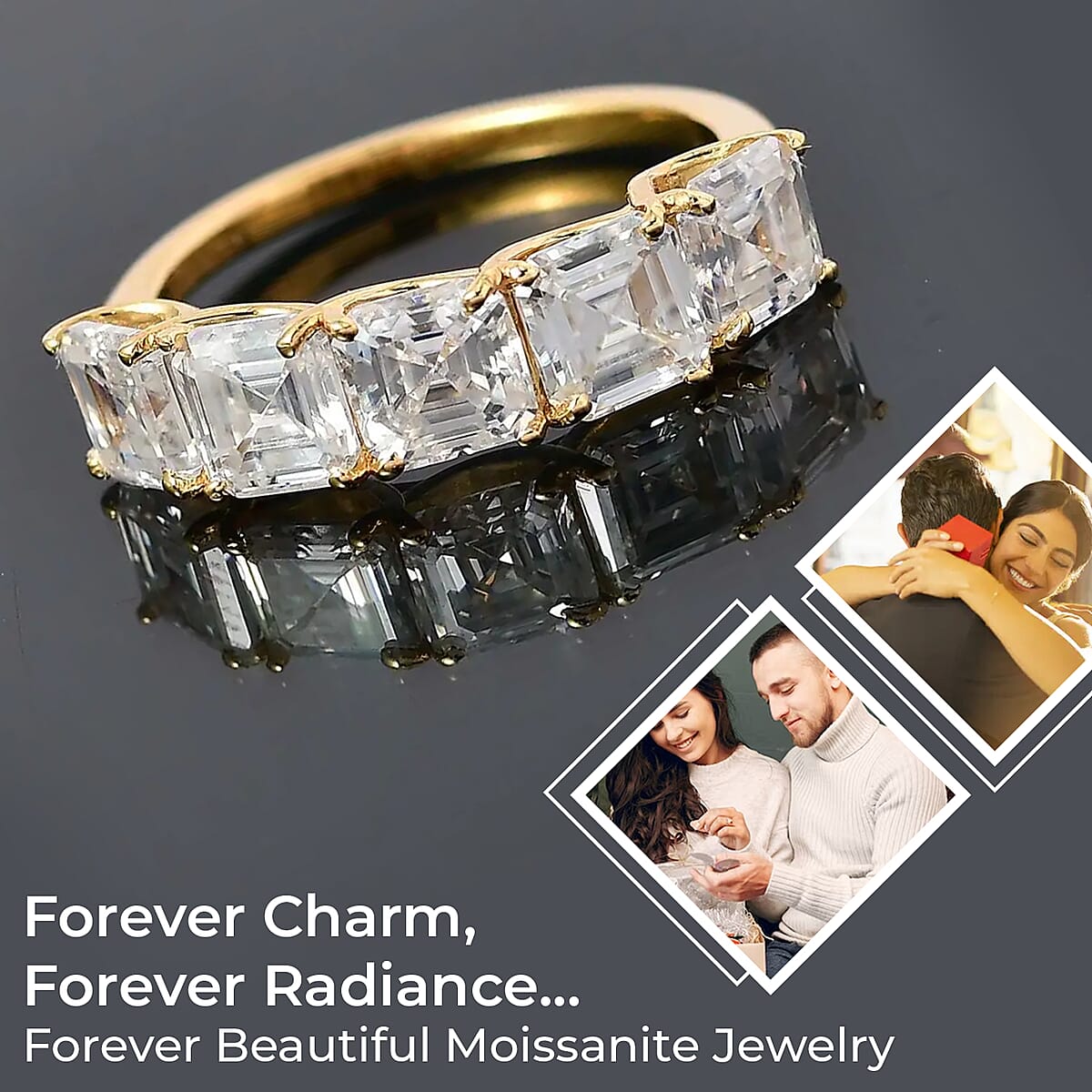 Moissanite 3.20 ctw 5 Stone Ring in Vermeil Yellow Gold Over Sterling Silver (Size 8.0) image number 1