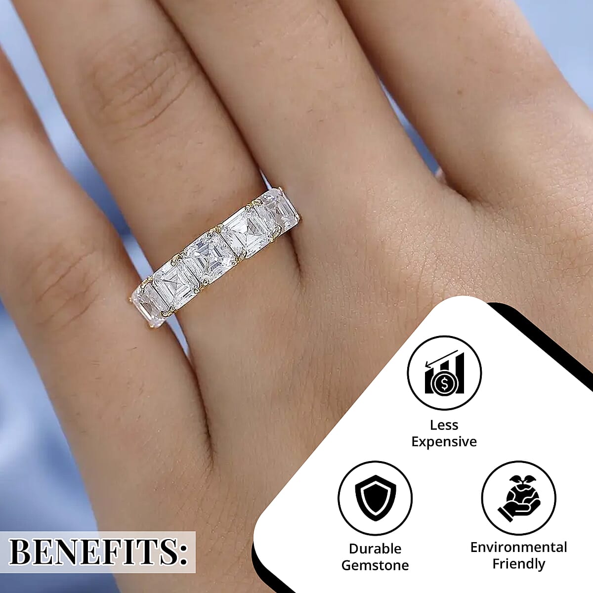 Moissanite 3.20 ctw 5 Stone Ring in Vermeil Yellow Gold Over Sterling Silver (Size 8.0) image number 3