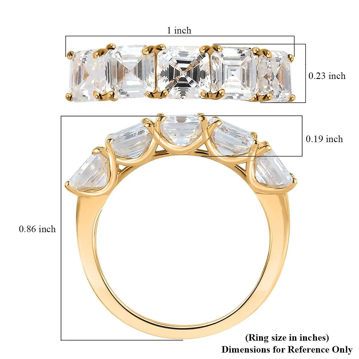 Moissanite 3.20 ctw 5 Stone Ring in Vermeil Yellow Gold Over Sterling Silver (Size 8.0) image number 6