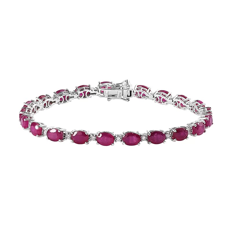 Niassa Ruby and Moissanite Tennis Bracelet in Platinum Over Sterling Silver (7.25 In) 22.90 ctw