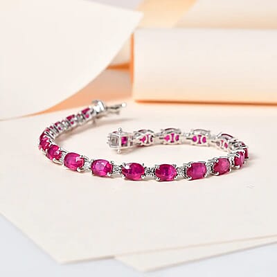 Niassa Ruby and Moissanite Tennis Bracelet in Platinum Over Sterling Silver (7.25 In) 22.90 ctw