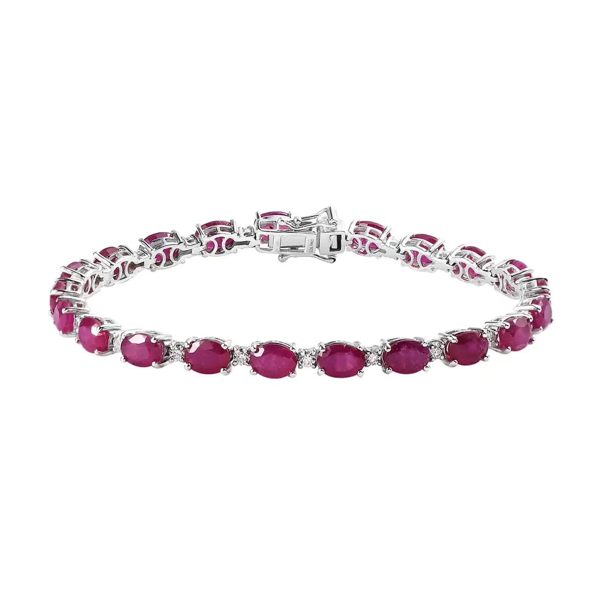 Niassa Ruby (FF) and Moissanite 25.40 ctw Bracelet in Platinum Over Sterling Silver (8.00 In) image number 0