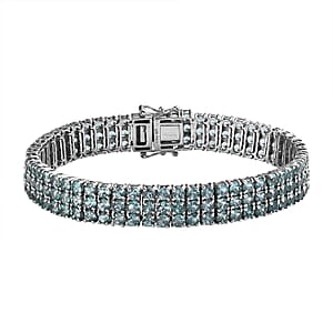 Green Apatite Three-Row Tennis Bracelet in Platinum Over Sterling Silver (6.50 In) 18.30 ctw