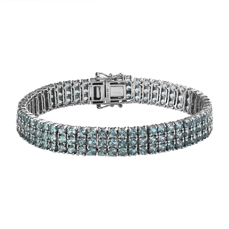 Green Apatite Three-Row Tennis Bracelet in Platinum Over Sterling Silver (6.50 In) 18.30 ctw