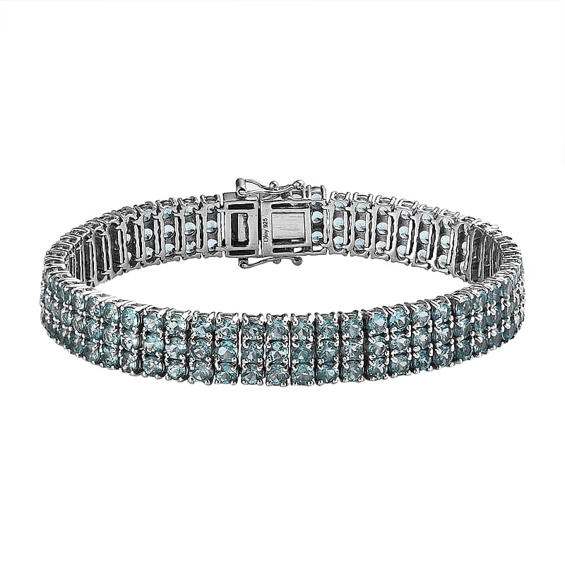 Green Apatite Three-Row Tennis Bracelet in Platinum Over Sterling Silver (6.50 In) 18.30 ctw