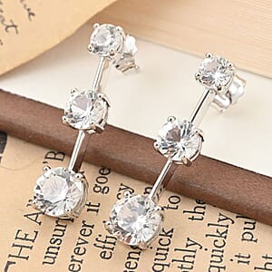 Lab Created White Sapphire Earrings in Rhodium Over Sterling Silver 5.30 ctw