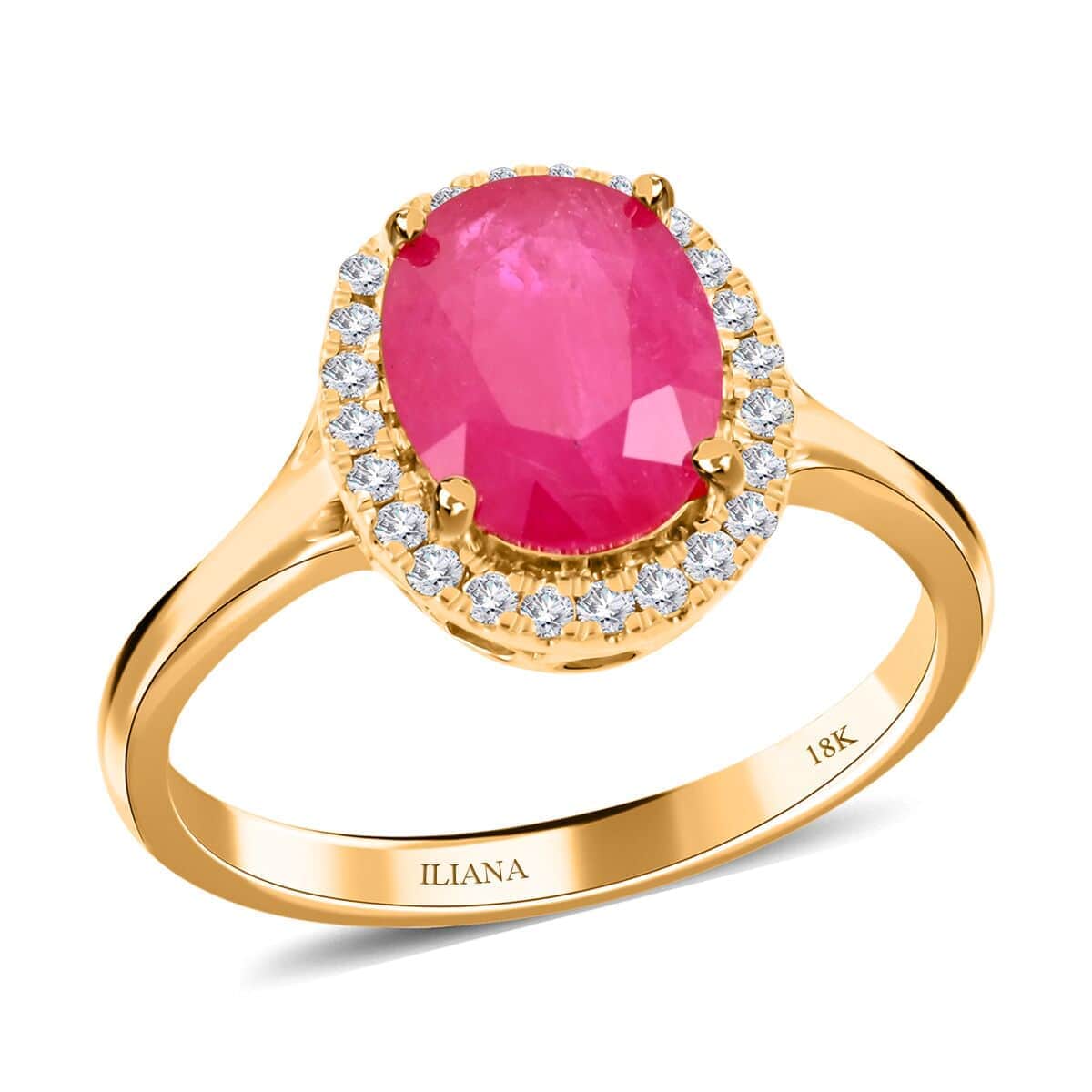 Certified & Appraised Iliana 18K Yellow Gold AAA Montepuez Ruby, Diamond (G-H, SI) (0.20 cts) Halo Ring (Size 10.0) 2.50 ctw image number 0