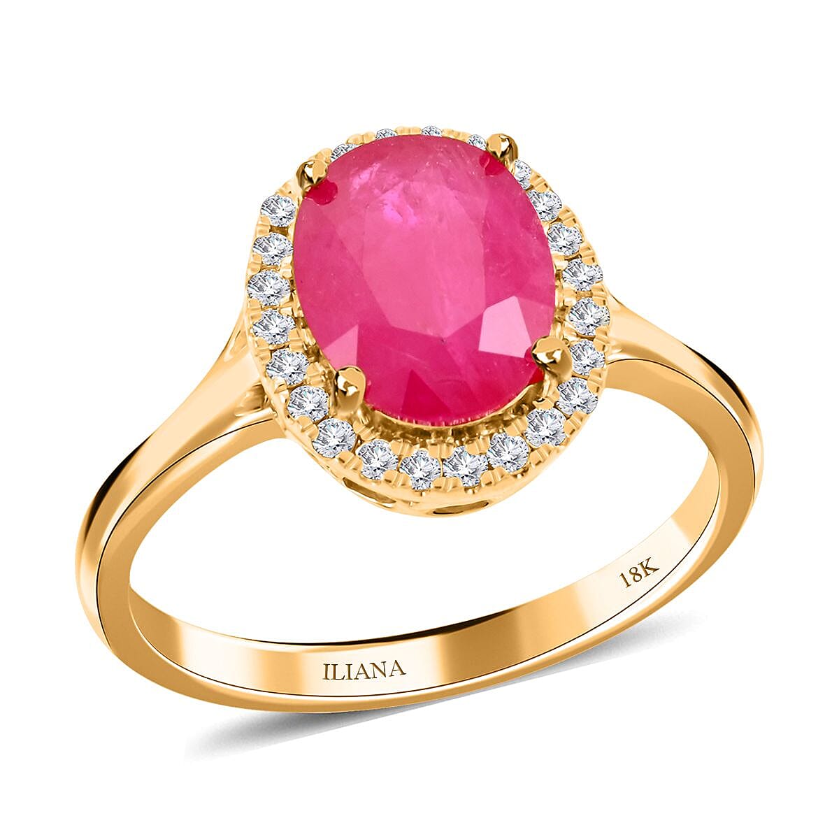 Certified & Appraised Iliana 18K Yellow Gold AAA Montepuez Ruby and G-H SI Diamond Halo Ring (Size 7.0) 2.50 ctw image number 0
