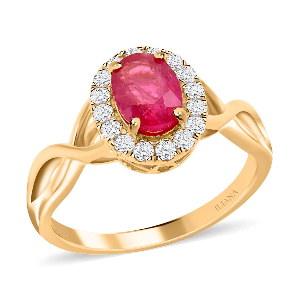 Certified & Appraised Iliana 18K Yellow Gold AAA Mozambique Ruby and G-H SI Diamond Infinity Shank Ring (Size 10.0) 4.05 Grams 1.25 ctw image number 0