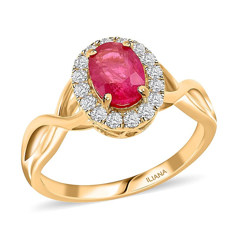 Certified & Appraised Iliana 18K Yellow Gold AAA Mozambique Ruby and G-H SI Diamond Infinity Shank Ring (Size 8.0) 4.05 Grams 1.25 ctw