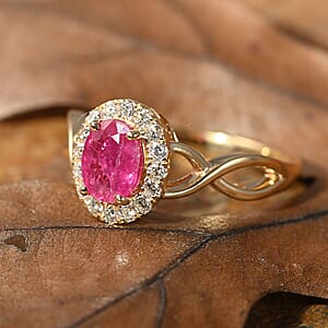 Certified & Appraised Iliana 18K Yellow Gold AAA Mozambique Ruby and G-H SI Diamond Infinity Shank Ring (Size 8.0) 4.05 Grams 1.25 ctw