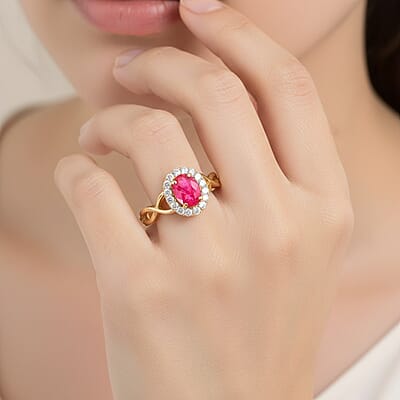 Certified & Appraised Iliana 18K Yellow Gold AAA Mozambique Ruby and G-H SI Diamond Infinity Shank Ring (Size 8.0) 4.05 Grams 1.25 ctw