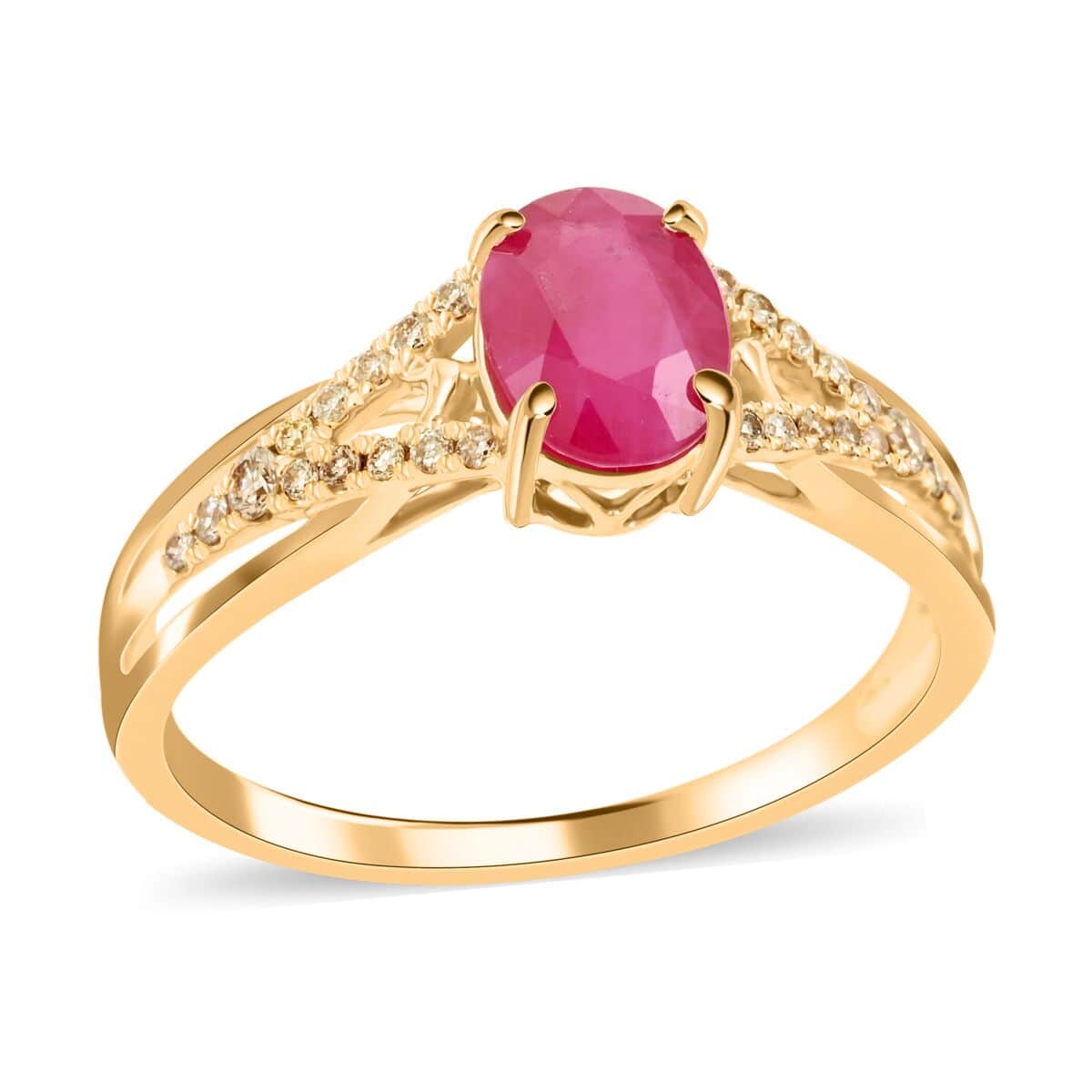 Certified & Appraised Luxoro 14K Yellow Gold AAA Mozambique Ruby and G-H I2 Diamond Ring 1.50 ctw (Del. In 7-10 Days) image number 0