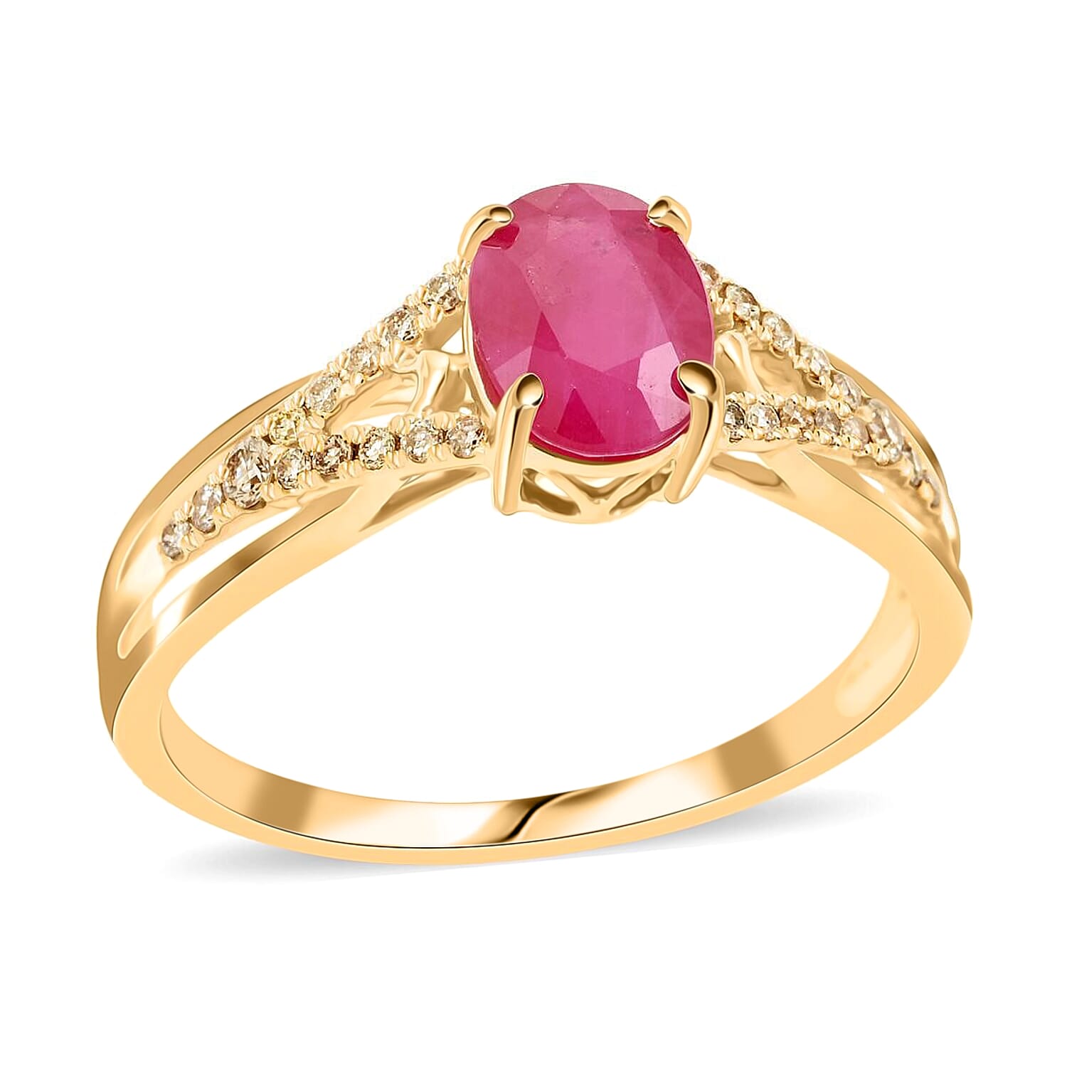 Certified & Appraised Luxoro AAA Mozambique Ruby and G-H I2 Diamond 1.50 ctw Ring in 14K Yellow Gold (Size 8.0)