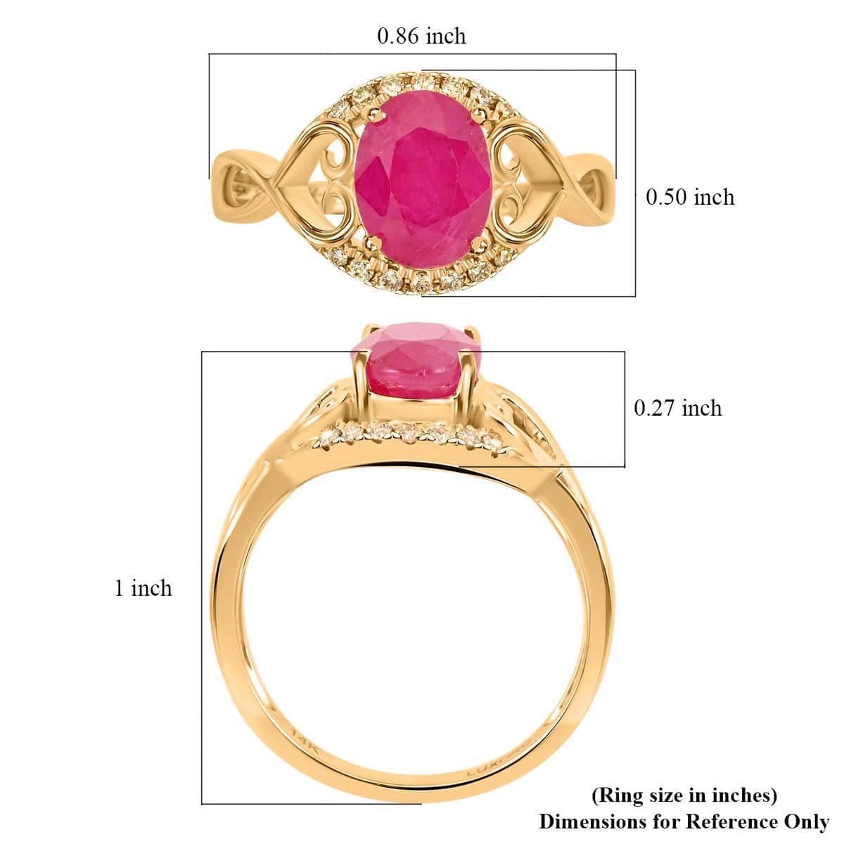 Certified & Appraised Luxoro 14K Yellow Gold AAA Mozambique Ruby and G-H I2 Diamond Ring 2.40 ctw (Del. In 7-10 Days) image number 3