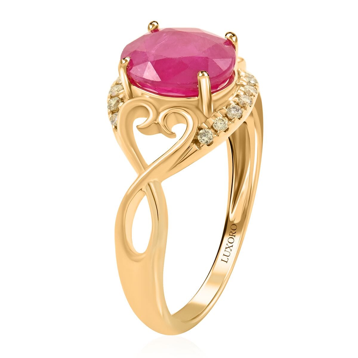 Certified & Appraised Luxoro 14K Yellow Gold AAA Mozambique Ruby and G-H I2 Diamond Ring (Size 6.0) 2.40 ctw image number 3