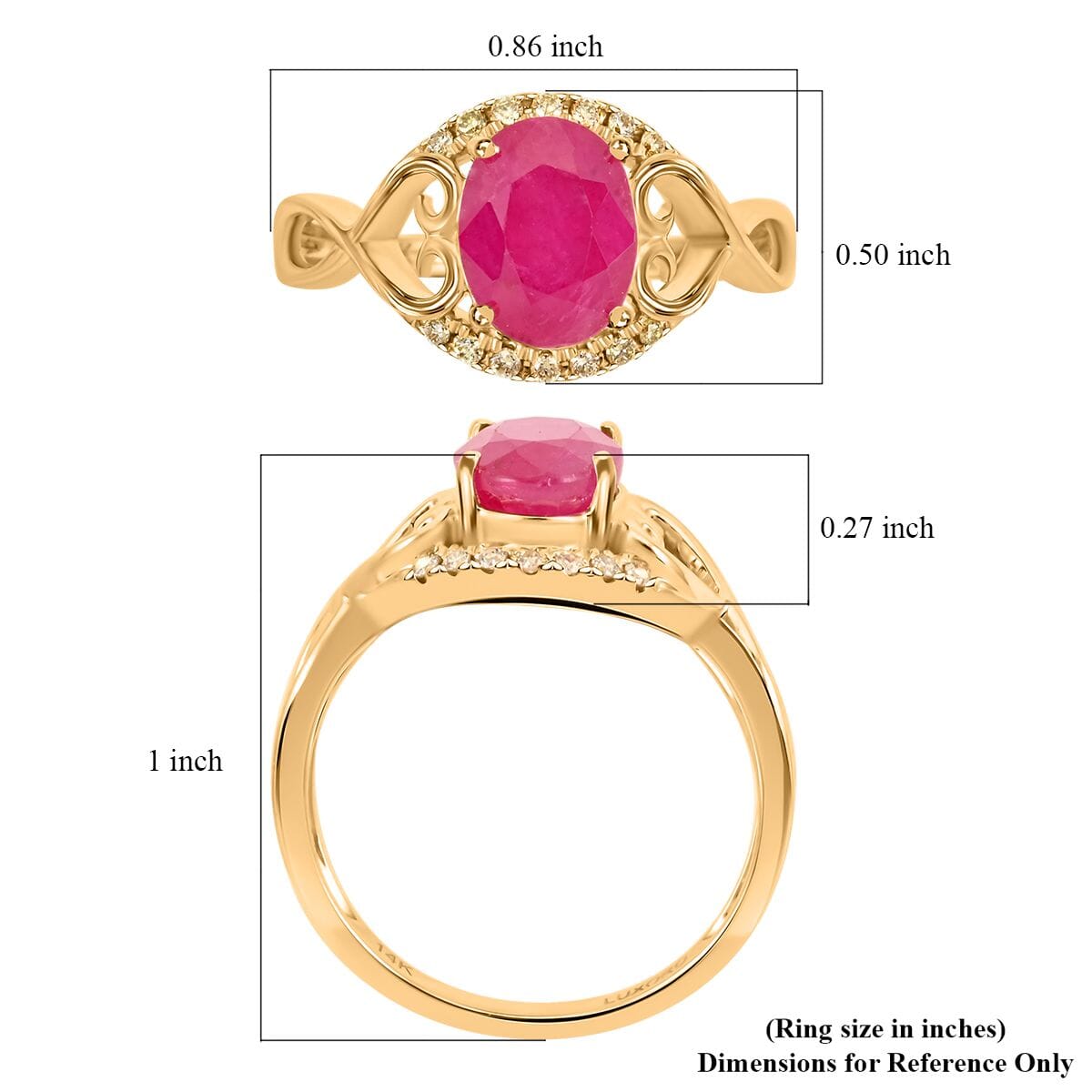 Certified & Appraised Luxoro 14K Yellow Gold AAA Mozambique Ruby and G-H I2 Diamond Ring (Size 6.0) 2.40 ctw image number 4