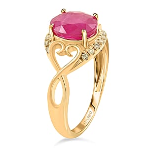 Certified & Appraised Luxoro 14K Yellow Gold AAA Mozambique Ruby and G-H I2 Diamond Ring (Size 8.0) 2.40 ctw