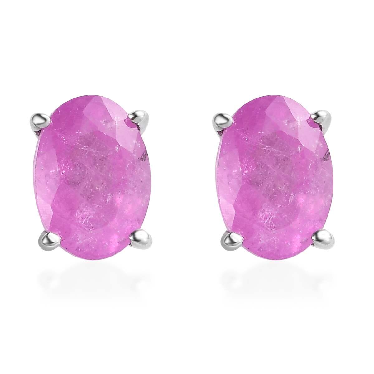 Ilakaka Hot Pink Sapphire (FF) Solitiare Stud Earrings in Platinum Over Sterling Silver 2.25 ctw image number 0