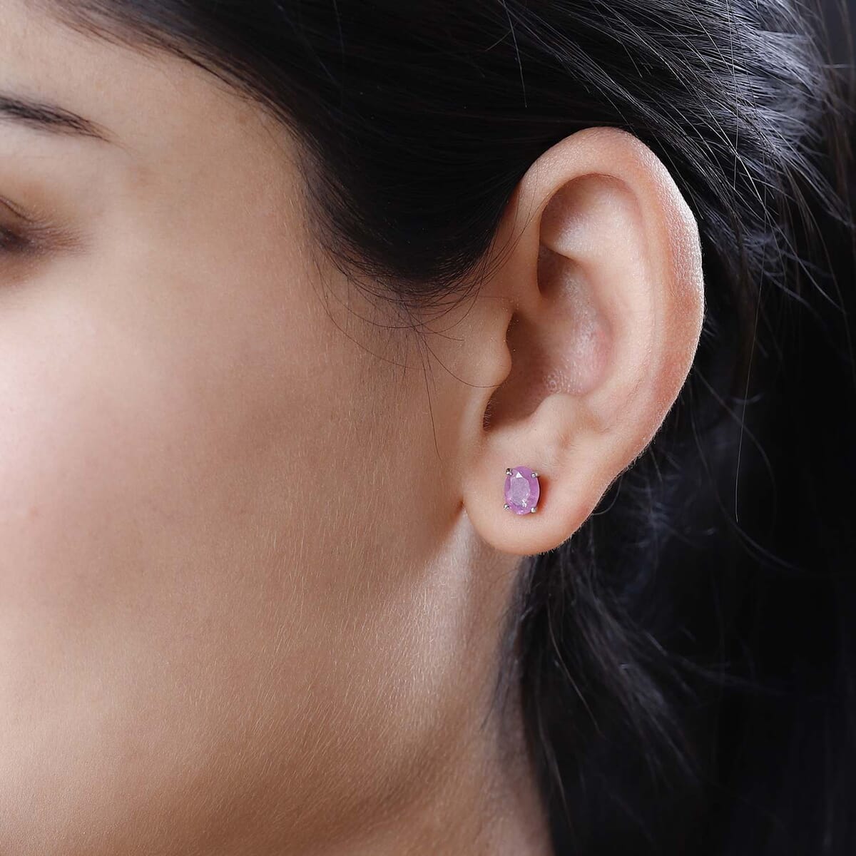 Ilakaka Hot Pink Sapphire (FF) Solitiare Stud Earrings in Platinum Over Sterling Silver 2.25 ctw image number 2
