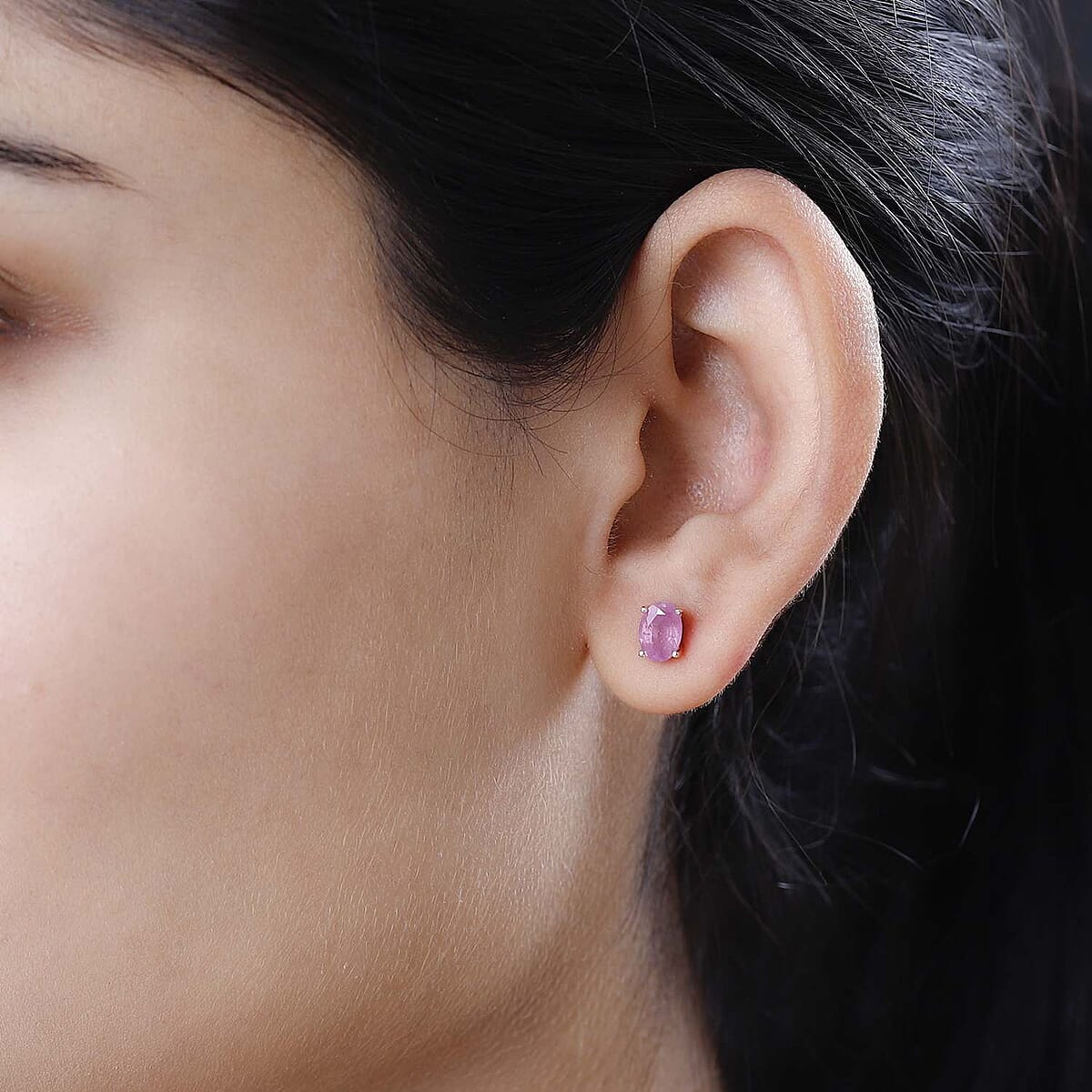 Ilakaka Hot Pink Sapphire (FF) Solitaire Stud Earrings in Vermeil Yellow Gold Over Sterling Silver 2.25 ctw image number 2