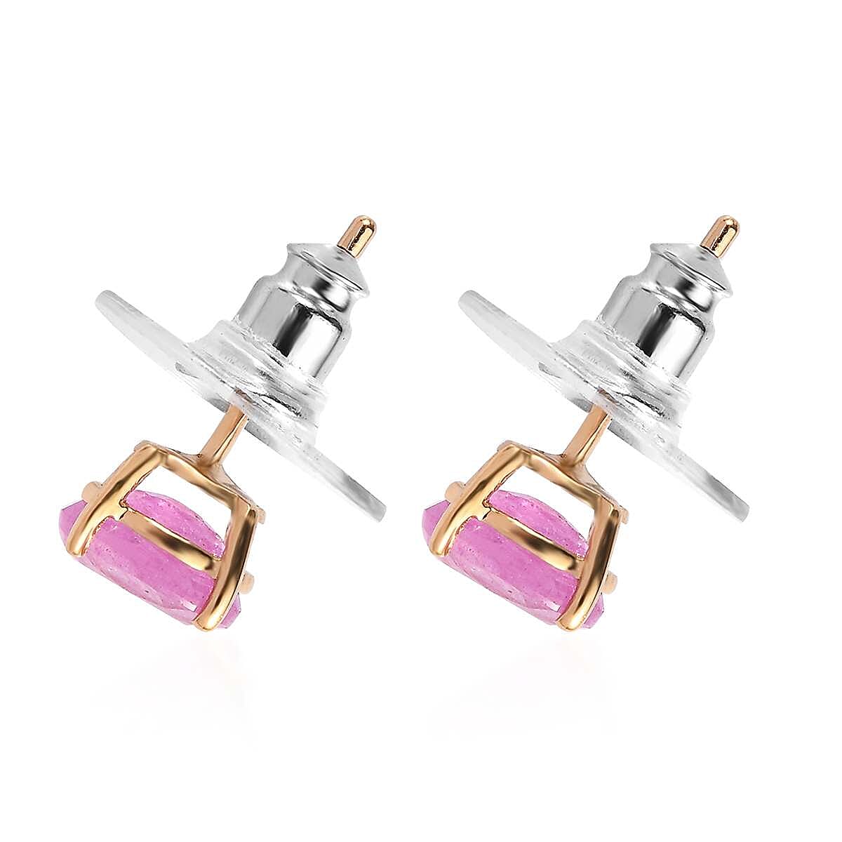 Ilakaka Hot Pink Sapphire (FF) Solitaire Stud Earrings in Vermeil Yellow Gold Over Sterling Silver 2.25 ctw image number 3