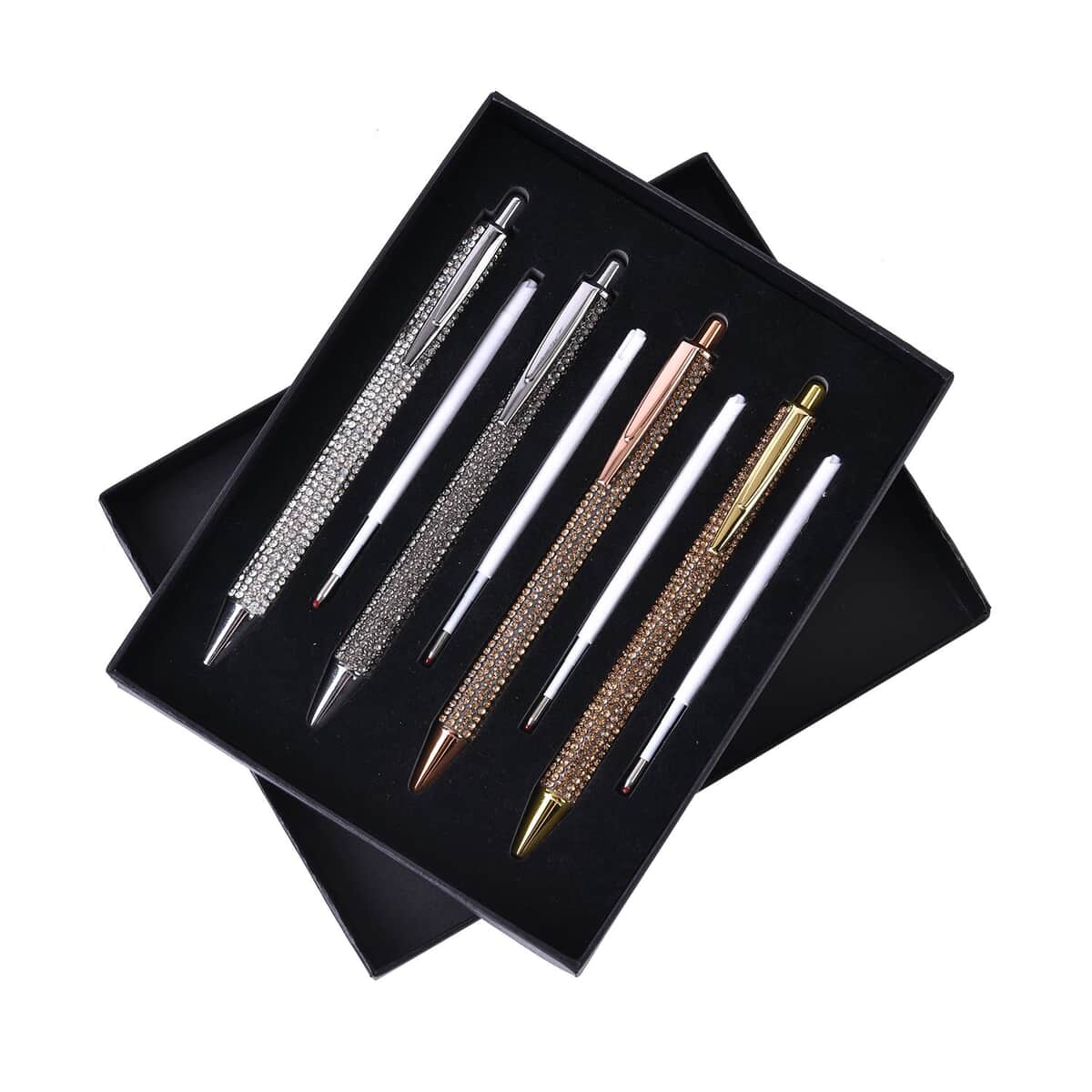 Set of 4 Silver, Gold, Gun and Rose Gold Color Crystal Pens with 4 Refills image number 0