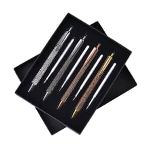 Set of 4 Silver, Gold, Gun and Rose Gold Color Crystal Pens with 4 Refills