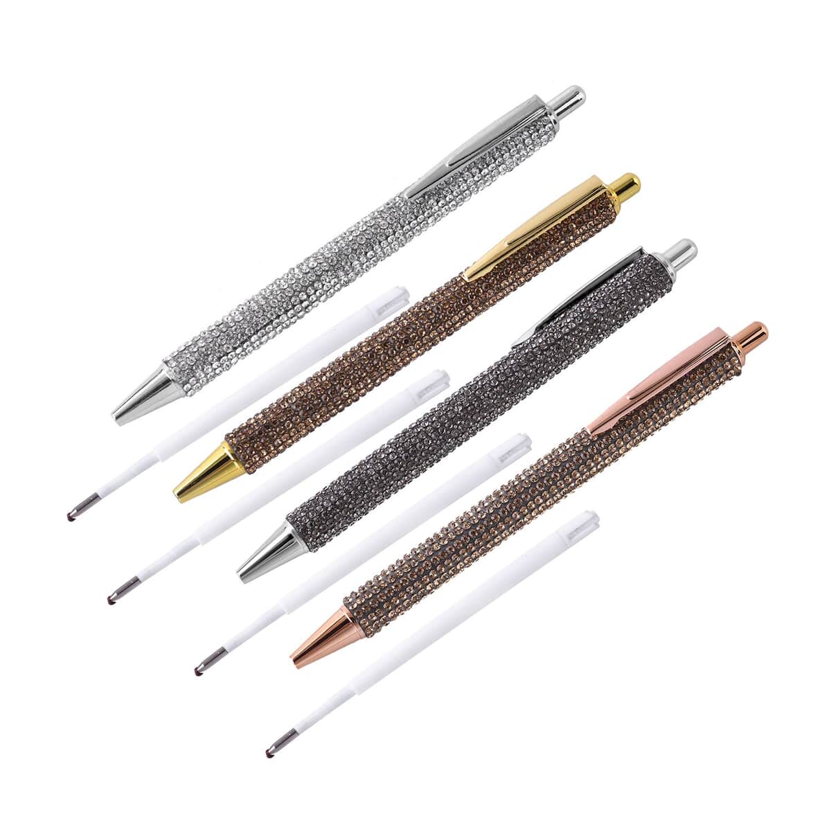 Set of 4 Silver, Gold, Gun and Rose Gold Color Crystal Pens with 4 Refills image number 2