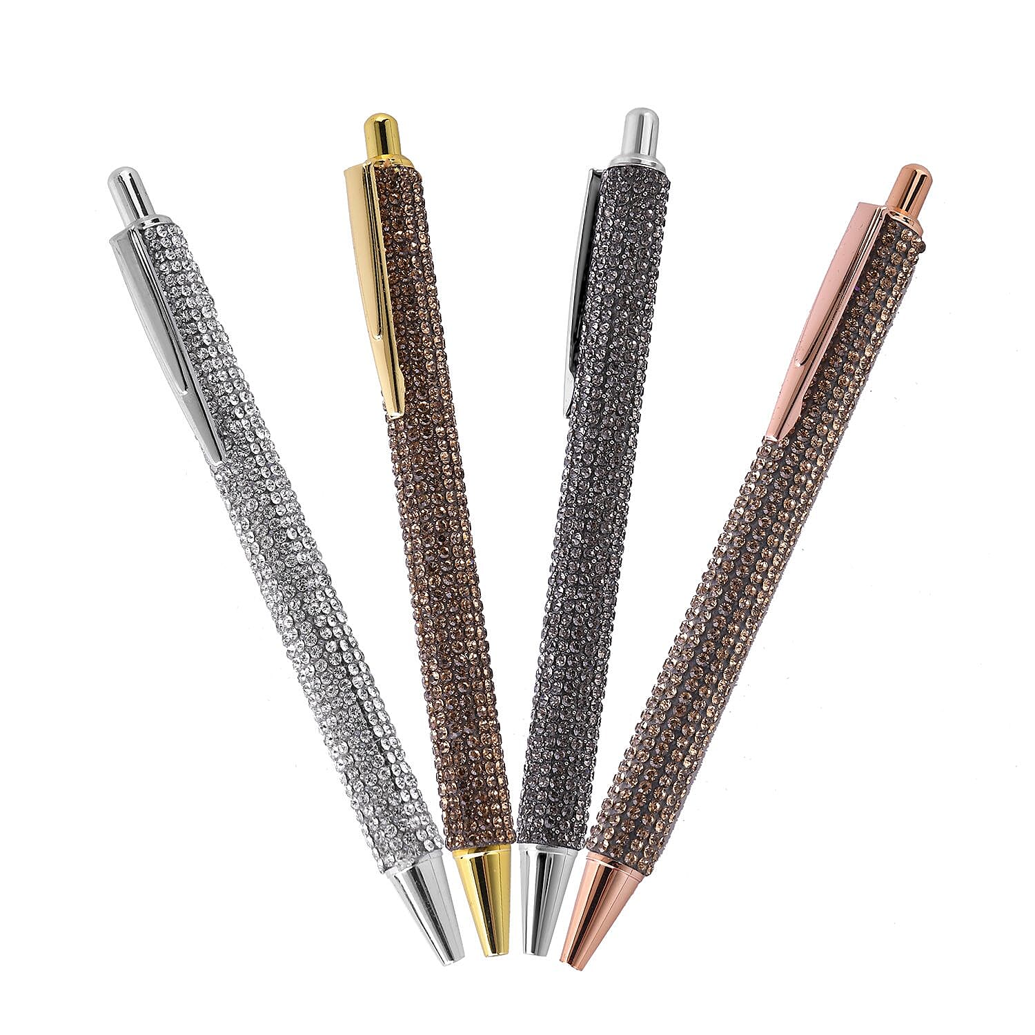 Livmore Set of 4 Silver, Gold, Gun and Rose Gold Color Crystal Pens with 4 Refills
