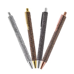 Livmore Set of 4 Silver, Gold, Gun and Rose Gold Color Crystal Pens with 4 Refills